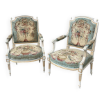 Paire de fauteuils en cabriolet d poque louis xvi - htre laqu et garnitu