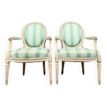 Paire de fauteuils cabriolets louis xvi en bois laqu poque 18eme