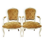 Paire de fauteuils cabriolets style louis xv en bois laqu poque xixeme