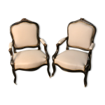Paire de fauteuils cabriolet style louis xv en poirier noirci napolon iii