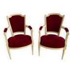 Paire de fauteuils cabriolets style louis xvi en velours rouge et bois