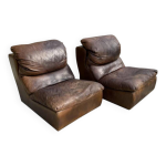 Paire de fauteuils / chauffeuses / clubs vintage en cuir, 1970s