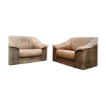 Paire de fauteuil chauffeuse cuir havane 70 Paire de fauteuil chauffeuse cuir havane 70