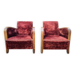 Paire de fauteuils club art déco velours frappé rouge bordeaux 1930 Paire de fauteuils club art déco velours frappé rouge bordeaux 1930