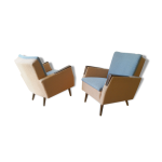 Paire de fauteuils club cubique bi color années 50 60 vintage originaux Paire de fauteuils club cubique bi color années 50 60 vintage originaux