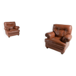Paire de fauteuils club en cuir marron des années 1970, italie Paire de fauteuils club en cuir marron des années 1970, italie