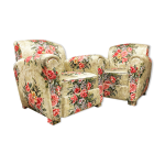 Paire de fauteuils club fleur vintage anglais