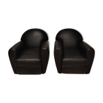Paire de fauteuils club roche bobois en similicuir noir, anne 80 - 90