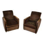 Paire de fauteuils club en velours art dco dans le got de jules leleu 1930 s