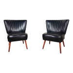 Paire de fauteuils club vintage en skai noir ann�es 1950