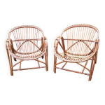 Paire de fauteuils  corbeille  bambou et rotin