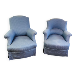 Paire de fauteuils crapauds napolon iii tapisserie bleue - france 19eme sicle