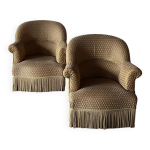 Paire de fauteuils crapaud tapissier r�nov�s en velours beige
