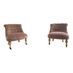 Paire de fauteuils crapaud en velours de coton rose poudré Paire de fauteuils crapaud en velours de coton rose poudré