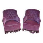 Paire de fauteuils crapaud en velours rose