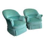 Paire de fauteuils crapaud velours vert d eau 1970