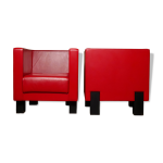 Paire de fauteuils en cuir rouge et hêtre noir par poltrona frau, italie 2006 Paire de fauteuils en cuir rouge et hêtre noir par poltrona frau, italie 2006