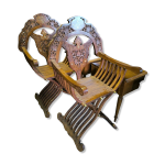 Paire de fauteuils curule en teck massif vers 1980