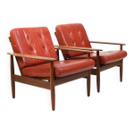 Paire de fauteuils danois / scandinaves en teck et cuir 1960