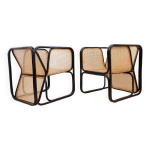 Paire de fauteuils design en bois courb� et osier