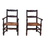 Paire de fauteuil de ferme en bois et paille Paire de fauteuil de ferme en bois et paille