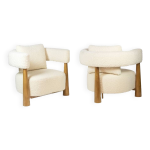 Paire de fauteuils de forme « haricot », en hêtre blond. travail contemporain. Paire de fauteuils de forme « haricot », en hêtre blond. travail contemporain.