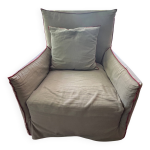 Paire de fauteuils de gervasoni en lin gris avec liser rouge, modle ghost