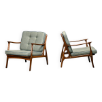 Paire de fauteuils italiens de style mid - century en htre teint et coussins verts
