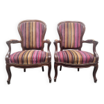 Paire de fauteuils louis philippe en velours ray multicolore