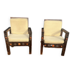 Paire de fauteuils marocains bois vintage Paire de fauteuils marocains bois vintage
