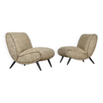 Paire de fauteuils norman bel geddes en bois de bouleau et tissu de laine original, années 1950 Paire de fauteuils norman bel geddes en bois de bouleau et tissu de laine original, années 1950