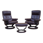 Paire de fauteuils et ottoman scandinaves en cuir, ekornes, norvge, 1970s