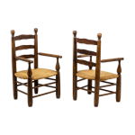 Paire de fauteuils paills en htre naturel, annes 1950