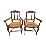 Paire de fauteuils paills style louis xv en chne