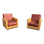 Paire de fauteuils en plaquage de citronnier style art dco, annes 70