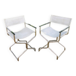 Paire fauteuil pliant mtal et cuir