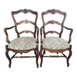 Paire de fauteuils provenaux bois brun et tissu floral