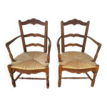 Paire de fauteuils provencal pailles en noyer