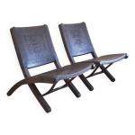 Paire de fauteuils relax en cuir et bois, angel i. pazmino - 1950 Paire de fauteuils relax en cuir et bois, angel i. pazmino - 1950