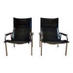 Paire de fauteuils relax inclinable cuir noir design  hans eichenberger  1960