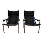 Paire de fauteuils relax inclinable cuir noir design  hans eichenberger  19