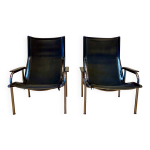 Paire de fauteuils relax inclinable cuir noir design  hans eichenberger  19