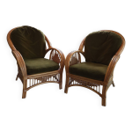 Paire de fauteuils en rotin, osier et bambou tress, 1970