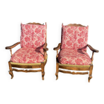 Paire de fauteuils rustiques bois et tissu Paire de fauteuils rustiques bois et tissu