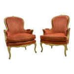 Paire de fauteuils de style louis xv, tapisserie rouge