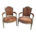Paire de fauteuils de style louis xvi en hetre patin xix sicle