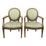 Paire de fauteuils de style louis xvi en tissu ray vert, xxme sicle