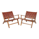 Paire de fauteuils en teck et cuir od's design