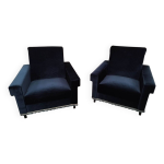 Paire de fauteuils velours bleu marine club Paire de fauteuils velours bleu marine club