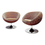 Paire de fauteuils vintages pivotants en osier